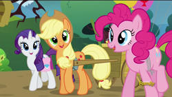 Size: 1920x1080 | Tagged: safe, screencap, applejack, pinkie pie, rarity, earth pony, pony, unicorn, castle sweet castle, animation error