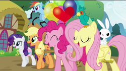 Size: 1920x1080 | Tagged: safe, screencap, angel bunny, applejack, fluttershy, pinkie pie, rainbow dash, rarity, earth pony, pegasus, pony, unicorn, castle sweet castle, animation error