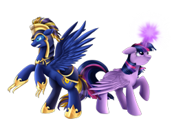 Size: 3267x2334 | Tagged: safe, artist:pridark, derpibooru import, twilight sparkle, twilight sparkle (alicorn), oc, oc:zephyr, alicorn, pony, canon x oc, female, magic, mare, pose, simple background, transparent background, twiphyr