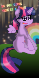 Size: 317x631 | Tagged: artist needed, safe, derpibooru import, twilight sparkle, twilight sparkle (alicorn), alicorn, pony, female, humor, mare, rainbow, solo