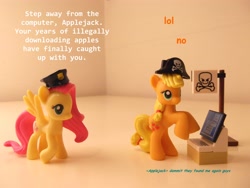 Size: 4288x3216 | Tagged: safe, artist:trixiepasta, applejack, fluttershy, computer, cute, irl, laptop computer, lego, photo, piracy, pirate, police officer, toy