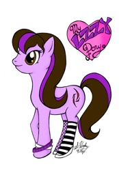 Size: 745x1072 | Tagged: safe, artist:sarahughey-art, earth pony, pony, bracelet, clothes, dyed mane, female, halestorm, heart, jewelry, lzzy hale, mare, ponified, socks, solo, stockings, striped socks, thigh highs