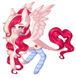 Size: 1450x1500 | Tagged: safe, artist:dusty-onyx, oc, oc only, oc:lullaby melody, pegasus, pony, chest fluff, choker, clothes, female, looking at you, mare, simple background, socks, solo, striped socks, thigh highs, transparent background