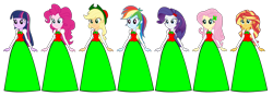 Size: 1024x362 | Tagged: safe, artist:cartoonmasterv3, applejack, fluttershy, pinkie pie, rainbow dash, rarity, sunset shimmer, twilight sparkle, twilight sparkle (alicorn), alicorn, human, equestria girls, christmas, clothes, holiday, humane five, long skirt, simple background, skirt, transparent background, vector