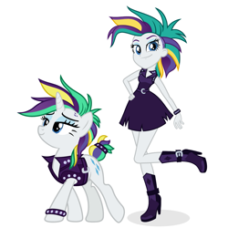 Size: 1475x1475 | Tagged: safe, artist:punzil504, artist:remcmaximus, rarity, pony, unicorn, equestria girls, it isn't the mane thing about you, alternate hairstyle, boots, clothes, dress, equestria girls interpretation, female, high heel boots, jacket, mare, miniskirt, raripunk, self ponidox, shoes, skirt