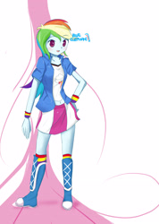 Size: 2446x3441 | Tagged: safe, artist:blue elephant, derpibooru import, rainbow dash, equestria girls, blushing, cute, dashabetes, female, hand on hip, open mouth, pixiv, solo