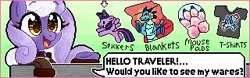 Size: 320x100 | Tagged: artist needed, safe, derpibooru import, princess ember, rainbow dash, twilight sparkle, twilight sparkle (alicorn), oc, oc:aether naut, alicorn, earth pony, pegasus, pony, advertisement, blanket, clothes, female, mousepad, picture for breezies, question, shirt, sticker, t-shirt, text, traveling pony museum