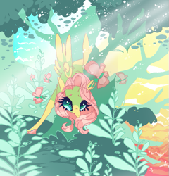 Size: 631x657 | Tagged: safe, artist:njeekyo, fluttershy, butterfly, pegasus, pony, solo, surreal