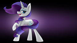 Size: 1106x629 | Tagged: safe, artist:ggchristian, rarity, pony, unicorn, female, gradient background, mare, profile, raised hoof, solo, windswept mane