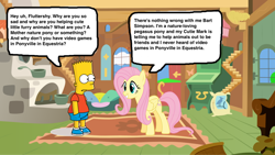Size: 900x507 | Tagged: safe, artist:darthraner83, edit, fluttershy, pegasus, pony, background pony strikes again, bad edit, bart simpson, crossover, the simpsons, unfunny