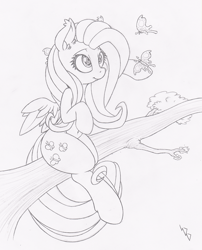 Size: 807x1000 | Tagged: safe, artist:dfectivedvice, fluttershy, pegasus, pony, grayscale, monochrome, solo