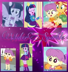 Size: 1449x1532 | Tagged: safe, edit, edited screencap, screencap, sunset shimmer, twilight sparkle, water lily (equestria girls), better together, equestria girls, equestria girls (movie), forgotten friendship, spring breakdown, x marks the spot, clothes, cute, cutie mark, friendshipping, smiling, swimsuit, watersparkle