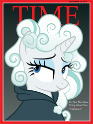 Size: 3070x4096 | Tagged: safe, artist:amarthgul, rarity, pony, unicorn, it isn't the mane thing about you, alternate hairstyle, bust, cloak, clothes, cloud, cloud mane, female, high res, magazine cover, mare, portrait, solo, time magazine, vector