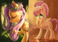 Size: 1635x1181 | Tagged: safe, artist:plainoasis, fluttershy, pegasus, pony, female, floral head wreath, mare, solo