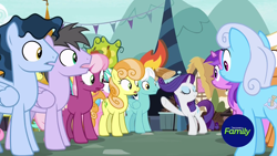 Size: 1920x1080 | Tagged: safe, screencap, aloe, amethyst star, cheerilee, junebug, linky, rainbow swoop, rarity, shoeshine, sparkler, spectrum, earth pony, pegasus, pony, unicorn, it isn't the mane thing about you, discovery family logo, female, high note, male, mare, stallion, time flies