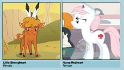 Size: 544x309 | Tagged: safe, little strongheart, nurse redheart, pony, meme, shipyard lulz, vector