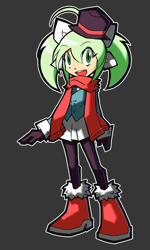 Size: 600x1000 | Tagged: safe, artist:rvceric, derpibooru import, oc, oc only, oc:emerald green, human, clothes, hat, humanized, humanized oc, pantyhose, scarf, simple background, solo