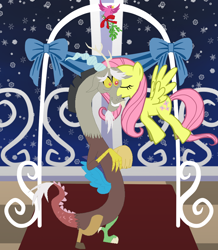 Size: 800x916 | Tagged: safe, artist:rogueheart101, discord, fluttershy, pegasus, pony, blushing, discoshy, female, kissing, male, mistletoe, shipping, straight