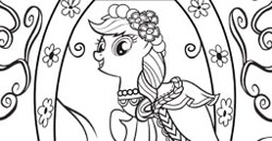 Size: 256x133 | Tagged: safe, applejack, earth pony, pony, lineart, monochrome, official, solo