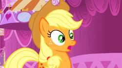 Size: 1366x768 | Tagged: safe, screencap, applejack, earth pony, pony, suited for success, female, mare, solo