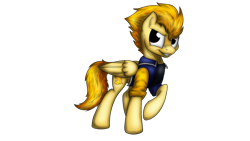 Size: 1024x576 | Tagged: safe, artist:lupiarts, derpibooru import, spitfire, clothes, highschool, jacket, simple background, solo, transparent background