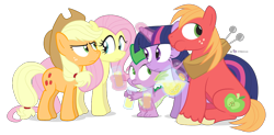 Size: 1060x520 | Tagged: safe, artist:dm29, applejack, big macintosh, fluttershy, spike, twilight sparkle, dragon, earth pony, pegasus, pony, lemonade, male, simple background, stallion, transparent background