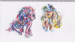 Size: 3507x1976 | Tagged: safe, artist:explonova, applejack, twilight sparkle, earth pony, pony, brushable, pencil drawing, toy, traditional art