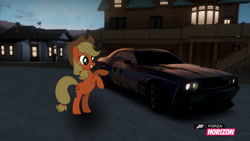 Size: 1280x720 | Tagged: safe, artist:equestianracer, applejack, earth pony, pony, car, dodge (car), dodge challenger, dodge challenger srt8 392, forza horizon, itasha, solo