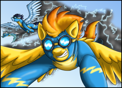 Size: 1024x736 | Tagged: safe, artist:stormblaze-pegasus, derpibooru import, fleetfoot, soarin', spitfire, goggles, wonderbolts, wonderbolts uniform