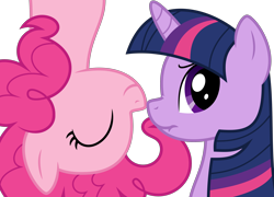 Size: 4160x3001 | Tagged: safe, artist:ambassad0r, derpibooru import, pinkie pie, twilight sparkle, earth pony, pony, :t, absurd resolution, boop, eyes closed, frown, looking at you, nose wrinkle, noseboop, scrunchy face, simple background, smiling, transparent background, upside down, vector