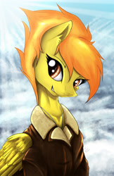 Size: 3300x5100 | Tagged: safe, artist:spiritofthwwolf, derpibooru import, spitfire, pegasus, pony, female, mare, solo, two toned mane, wings, yellow coat