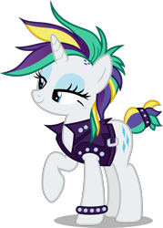 Size: 3570x5000 | Tagged: safe, artist:dashiesparkle, rarity, pony, unicorn, it isn't the mane thing about you, .svg available, absurd resolution, alternate hairstyle, clothes, female, mare, punk, raised hoof, raripunk, simple background, solo, transparent background, vector