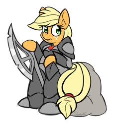 Size: 1400x1500 | Tagged: safe, artist:ramott, applejack, anthro, armor, axe, simple background, solo, transparent background