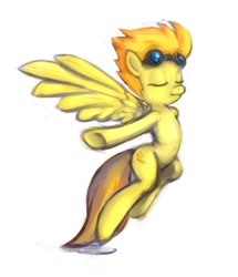 Size: 1033x1200 | Tagged: safe, artist:maxtaka, derpibooru import, spitfire, backbend, eyes closed, goggles, solo