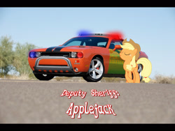 Size: 1920x1440 | Tagged: safe, artist:con360, applejack, earth pony, pony, car, dodge (car), dodge challenger, police car, solo