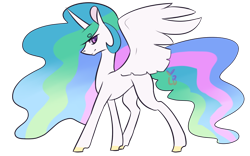 Size: 800x500 | Tagged: safe, artist:the-love-bug-queen, princess celestia, alicorn, pony, looking at you, missing accessory, missing cutie mark, solo