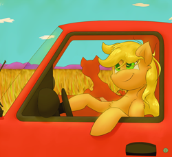 Size: 1200x1100 | Tagged: safe, artist:solipsus, applejack, winona, earth pony, pony, female, mare, truck