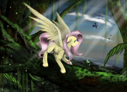 Size: 3677x2682 | Tagged: safe, artist:vinicius040598, fluttershy, butterfly, pegasus, pony, jungle, solo