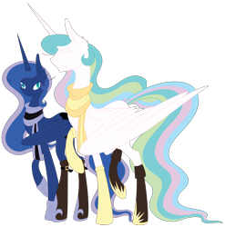 Size: 2310x2339 | Tagged: safe, artist:copperirisart, princess celestia, princess luna, alicorn, pony, boots, clothes, impossibly long eyelashes, raised hoof, royal sisters, scarf, simple background, socks, transparent background, wavy mouth