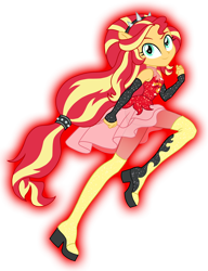 Size: 920x1200 | Tagged: safe, artist:sapphiregamgee, sunset shimmer, better together, equestria girls, forgotten friendship, boots, fingerless gloves, leggings, ponied up, pony ears, raised eyebrow, simple background, skirt, sleeveless, solo, spiked headband, super ponied up, transparent background