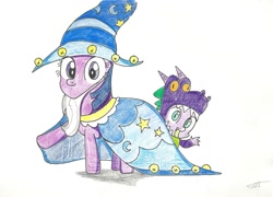 Size: 1995x1439 | Tagged: safe, artist:entou, derpibooru import, spike, twilight sparkle, dragon, luna eclipsed