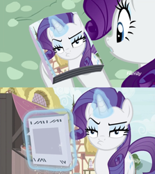 Size: 1314x1473 | Tagged: safe, edit, edited screencap, screencap, rarity, pony, unicorn, it isn't the mane thing about you, book, female, magazine, magazine cover rarity, mare, solo