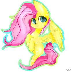 Size: 2000x2000 | Tagged: safe, artist:guillermina88, fluttershy, pegasus, pony, looking at you, simple background, solo, spread wings, white background