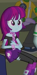 Size: 248x500 | Tagged: safe, derpibooru import, screencap, captain planet, microchips, mystery mint, all's fair in love and friendship games, equestria girls, friendship games, background human, boots, bracelet, clothes, high heel boots, jewelry, pants, pantyhose, ripped pantyhose, scarf, shoes, skirt, sneakers