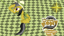 Size: 1920x1080 | Tagged: safe, artist:chainchomp2 edit, artist:jamescorck, artist:sonicrainbowftw, derpibooru import, edit, a.k. yearling, daring do, cutie mark, logo, logo edit, rope, solo, swinging, vector, wallpaper