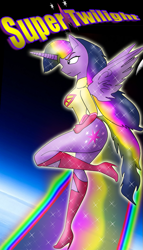 Size: 533x931 | Tagged: safe, artist:odiz, derpibooru import, twilight sparkle, twilight sparkle (alicorn), alicorn, anthro, twilight's kingdom, rainbow power, solo, super saiyan princess, supergirl