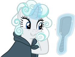 Size: 4691x3551 | Tagged: safe, artist:frownfactory, rarity, pony, unicorn, it isn't the mane thing about you, .svg available, alternate hairstyle, cloud, cloud mane, horn, magic, mirror, simple background, solo, svg, transparent background, vector