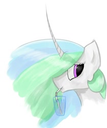 Size: 1134x1348 | Tagged: safe, artist:xxkrutoy, princess celestia, alicorn, pony, curved horn, drink, glass, simple background, solo, straw, white background