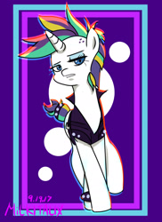 Size: 1400x1920 | Tagged: safe, artist:milkitalix, rarity, pony, unicorn, it isn't the mane thing about you, alternate hairstyle, clothes, female, mare, punk, raripunk, short hair, solo
