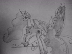 Size: 4608x3456 | Tagged: safe, artist:xxkrutoy, princess celestia, alicorn, pony, absurd resolution, crown, jewelry, peytral, raised hoof, regalia, solo, spread wings, traditional art, wings